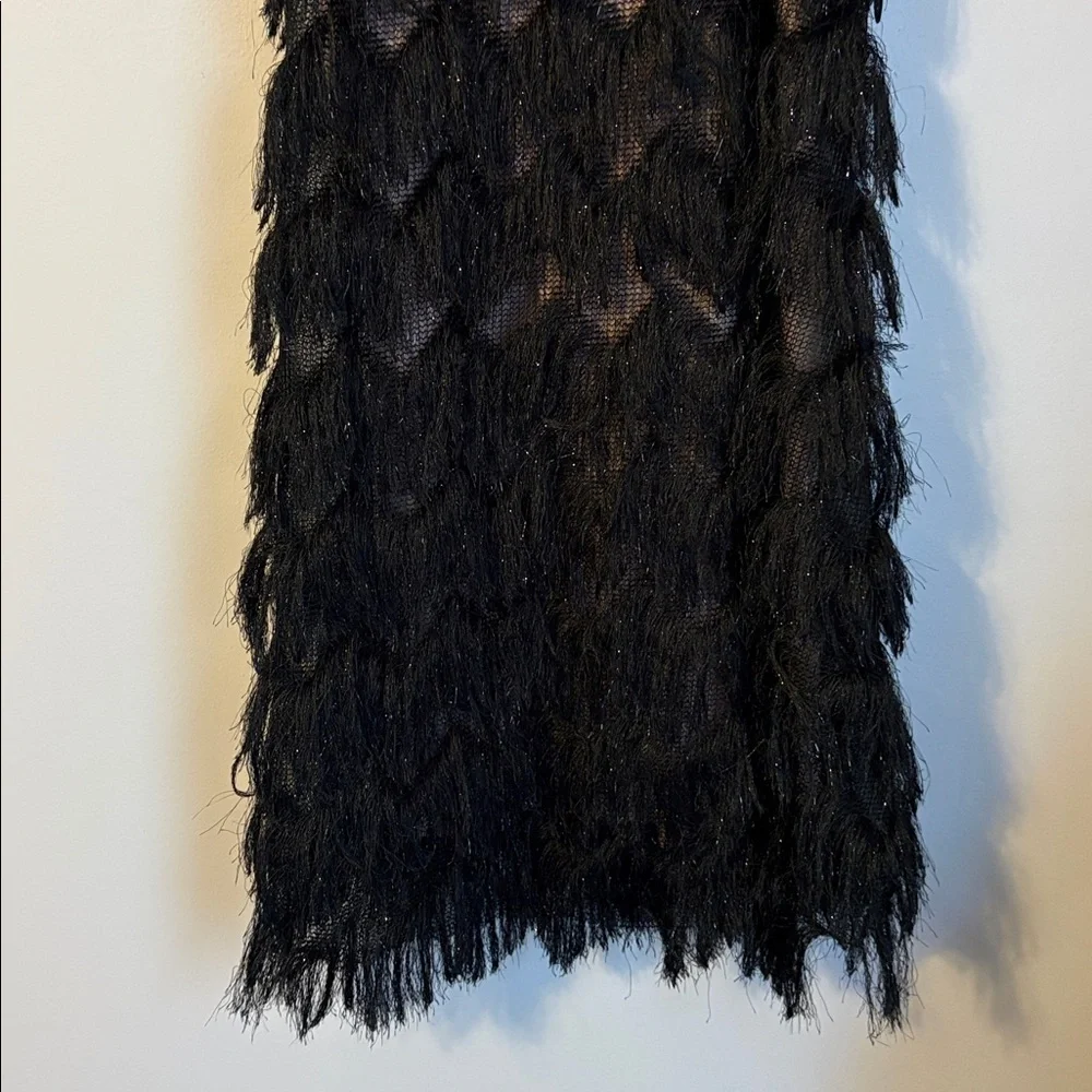 Ava & Yelly Black Sleeveless Eyelash-Pattern Fringe Trim Swing Dress size 16